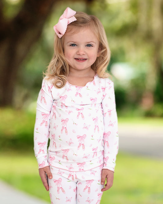 Girl wearing Pink Ballet Knit Pajamas