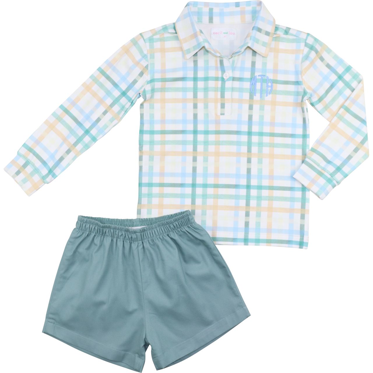 Green And Blue Plaid Polo Short Set