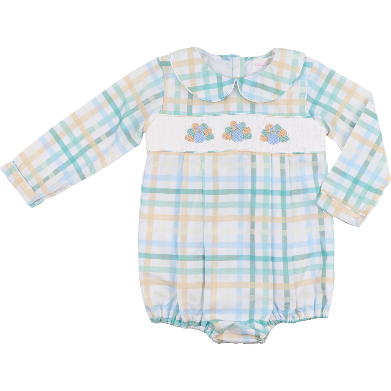 Green And Khaki Plaid Smocked Turkeys Bubble