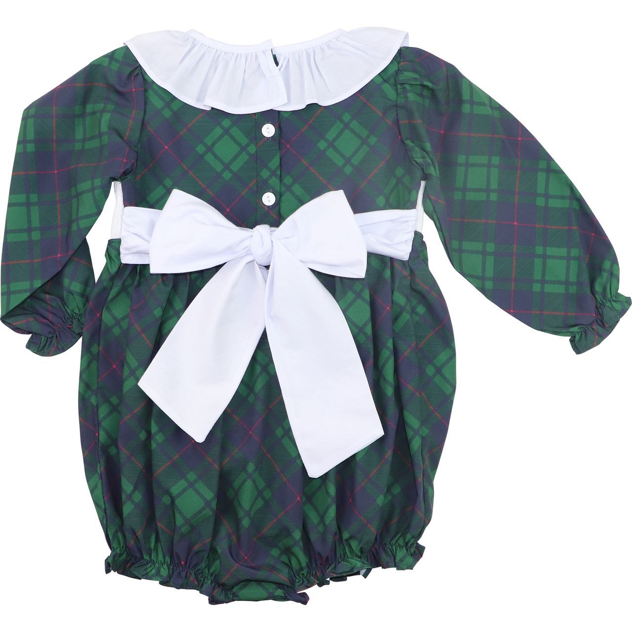 Green And Navy Plaid Custom Smocked Bubble