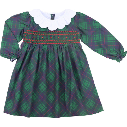 Green And Navy Plaid Smocked Dress