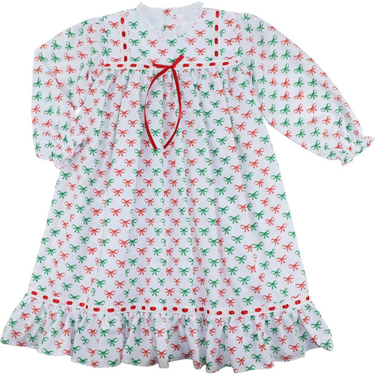 Green And Red Bow Print Nightgown