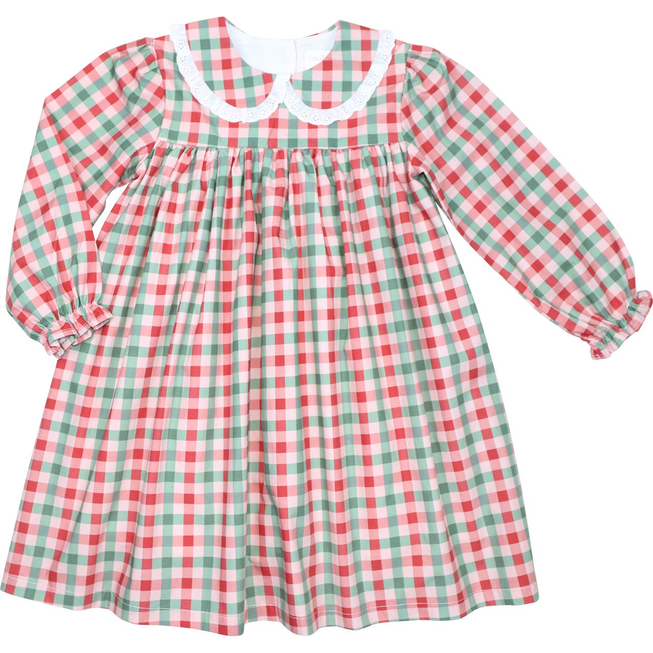 Green And Red Check Eyelet Dress