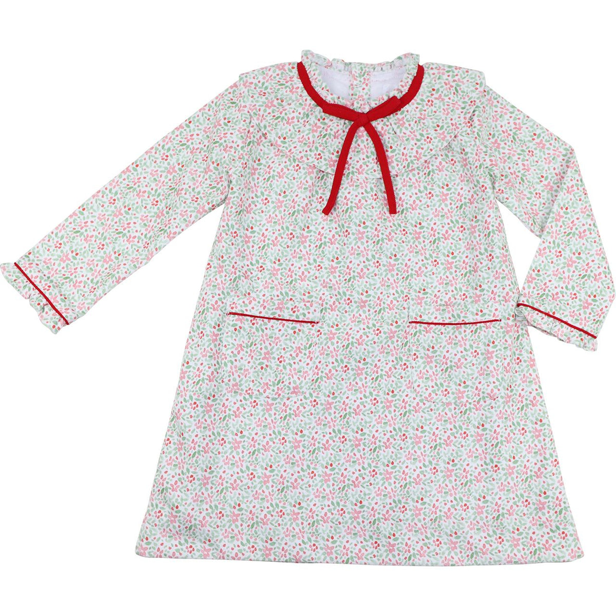 Green And Red Floral Corduroy Aline Dress