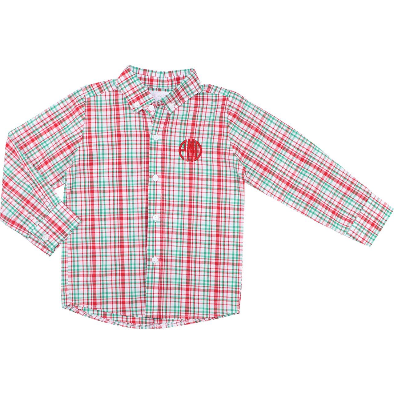 Green And Red Plaid Eyelet Button Down Polo