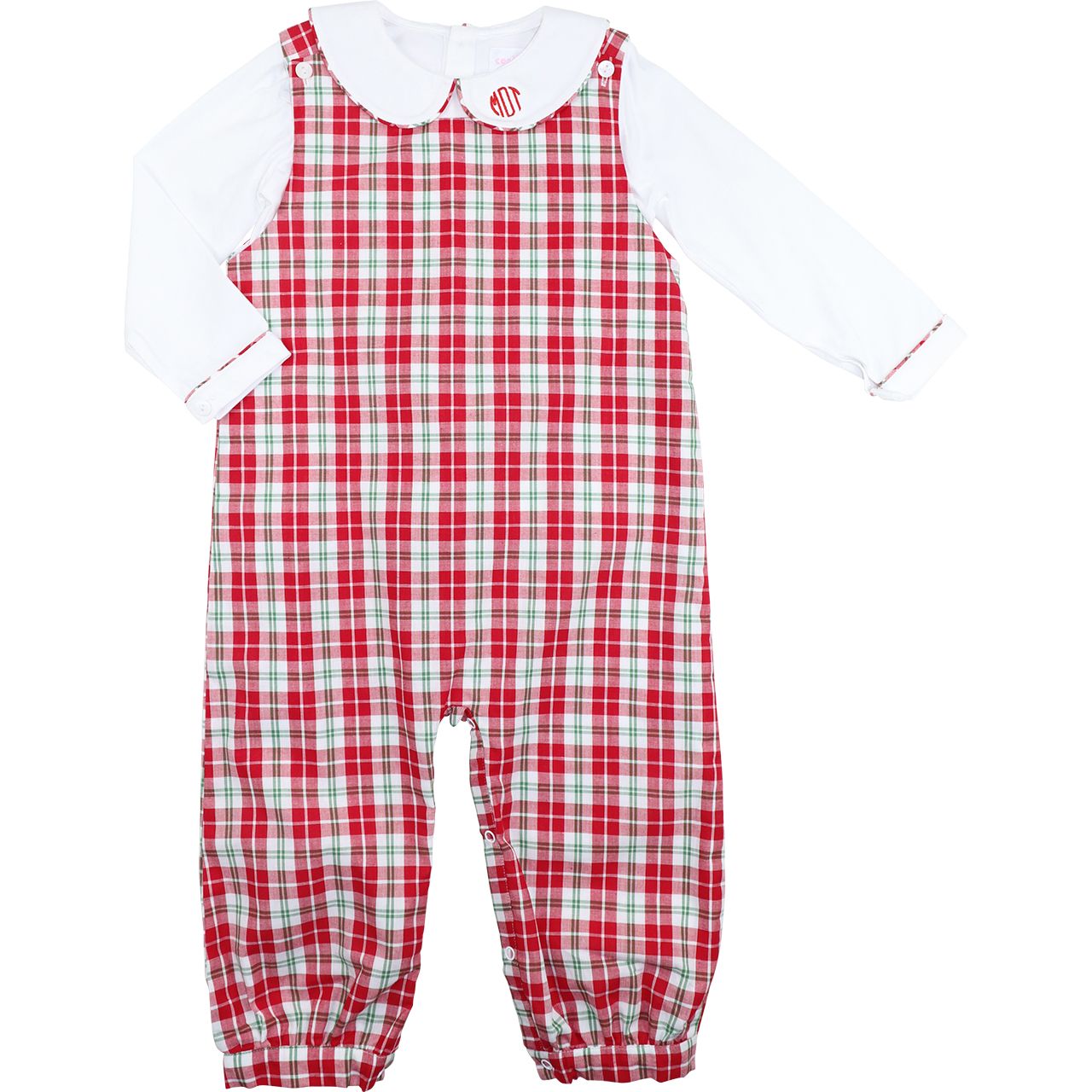 Green And Red Plaid Long Romper Set