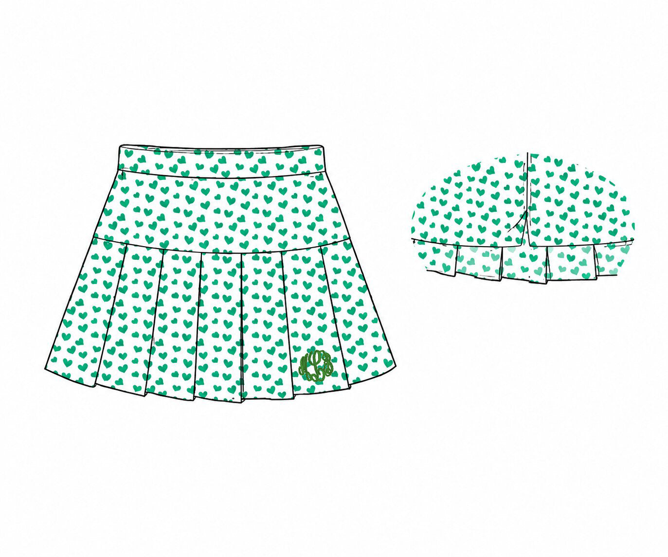 Green Heart Print Knit Tennis Skirt2