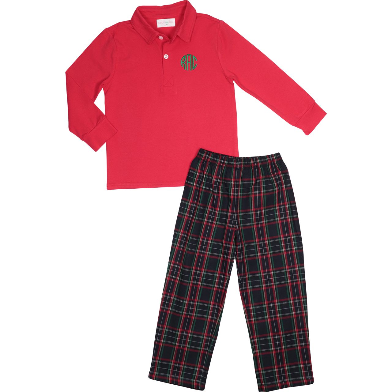Green Plaid Polo Pant Set