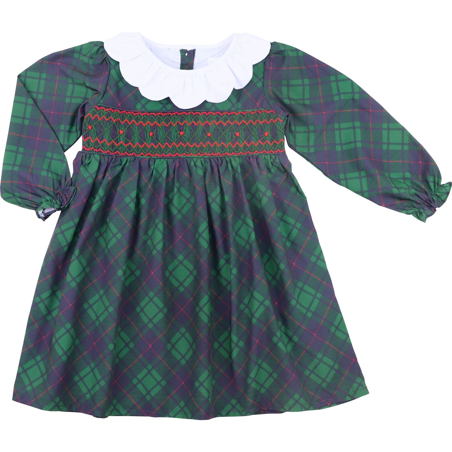 Green Plaid Smocked Dress
