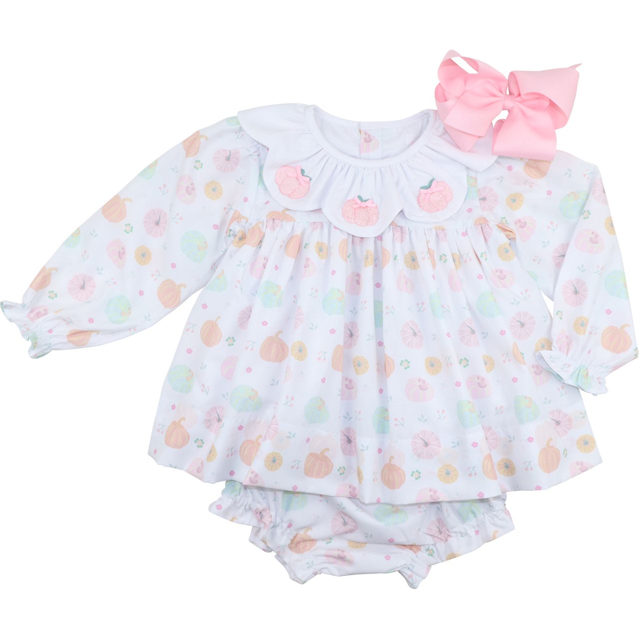 Pink Embroidered Pastel Pumpkins Diaper Set