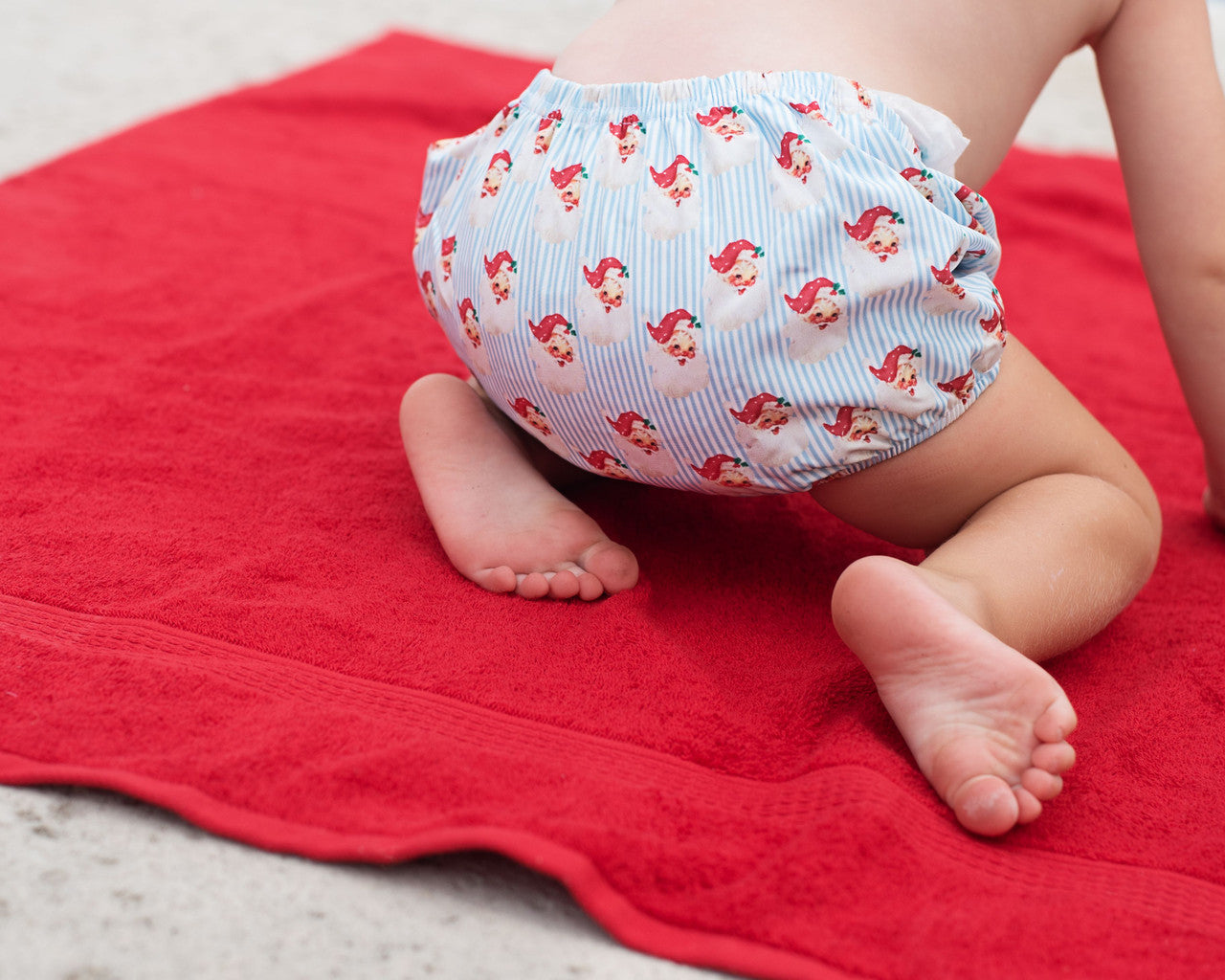 Blue Striped Santa Print Swim Bloomer