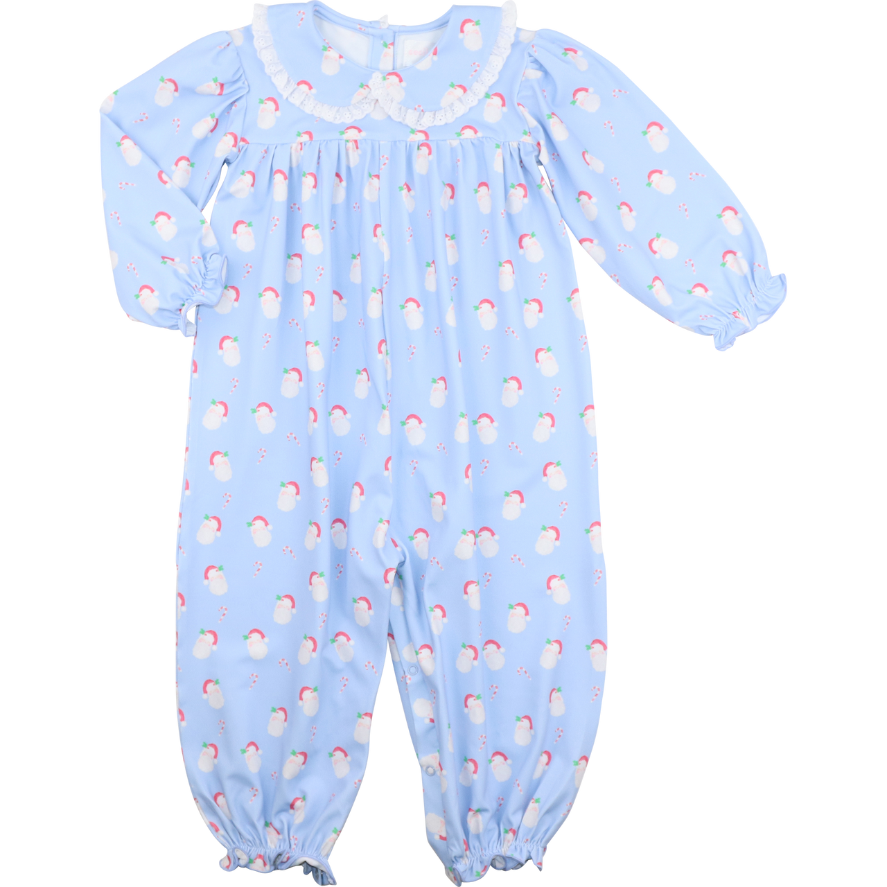 Blue Knit Santa Print Eyelet Long Bubble