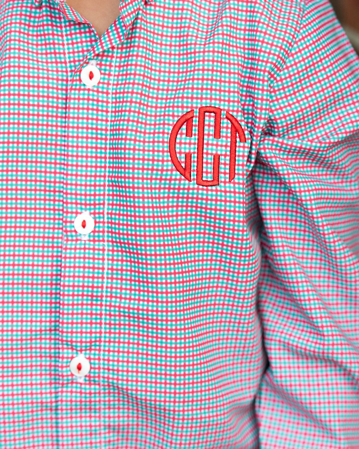 Red And Green Windowpane Button Down Shirt
