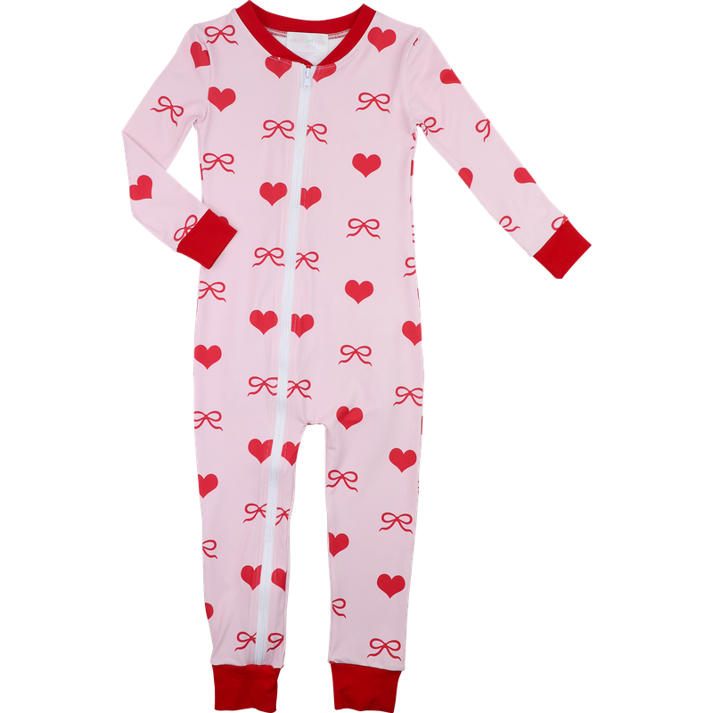 Heart And Bow Knit Zipper Pajamas