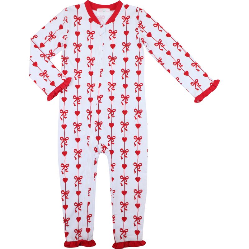 Heart And Bow Ribbon Knit Zipper Pajamas