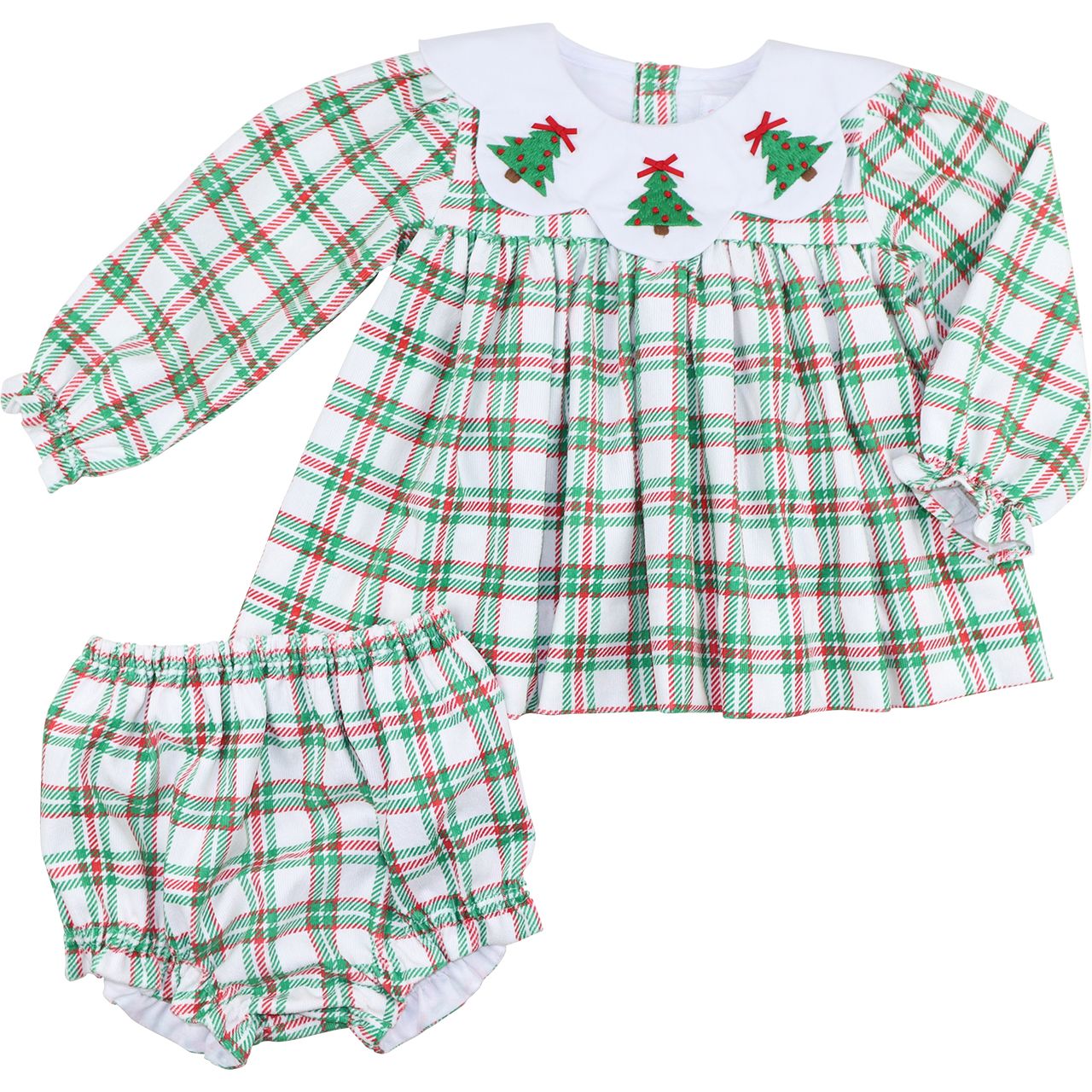 Corduroy Plaid Embroidered Christmas Tree Diaper Set