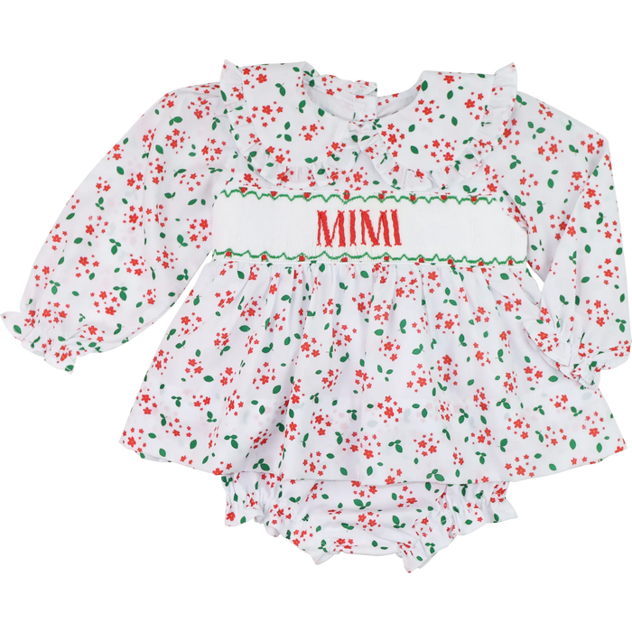 Holiday Floral Custom Smocked Diaper Set