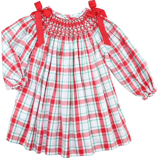 Holiday Plaid Smocked Bow Dress