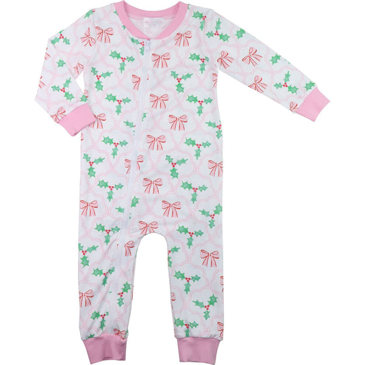 Holly And Bow Knit Zipper Pajamas
