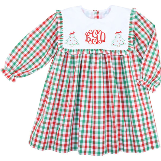 Red And Green Check Embroidered Christmas Tree Dress