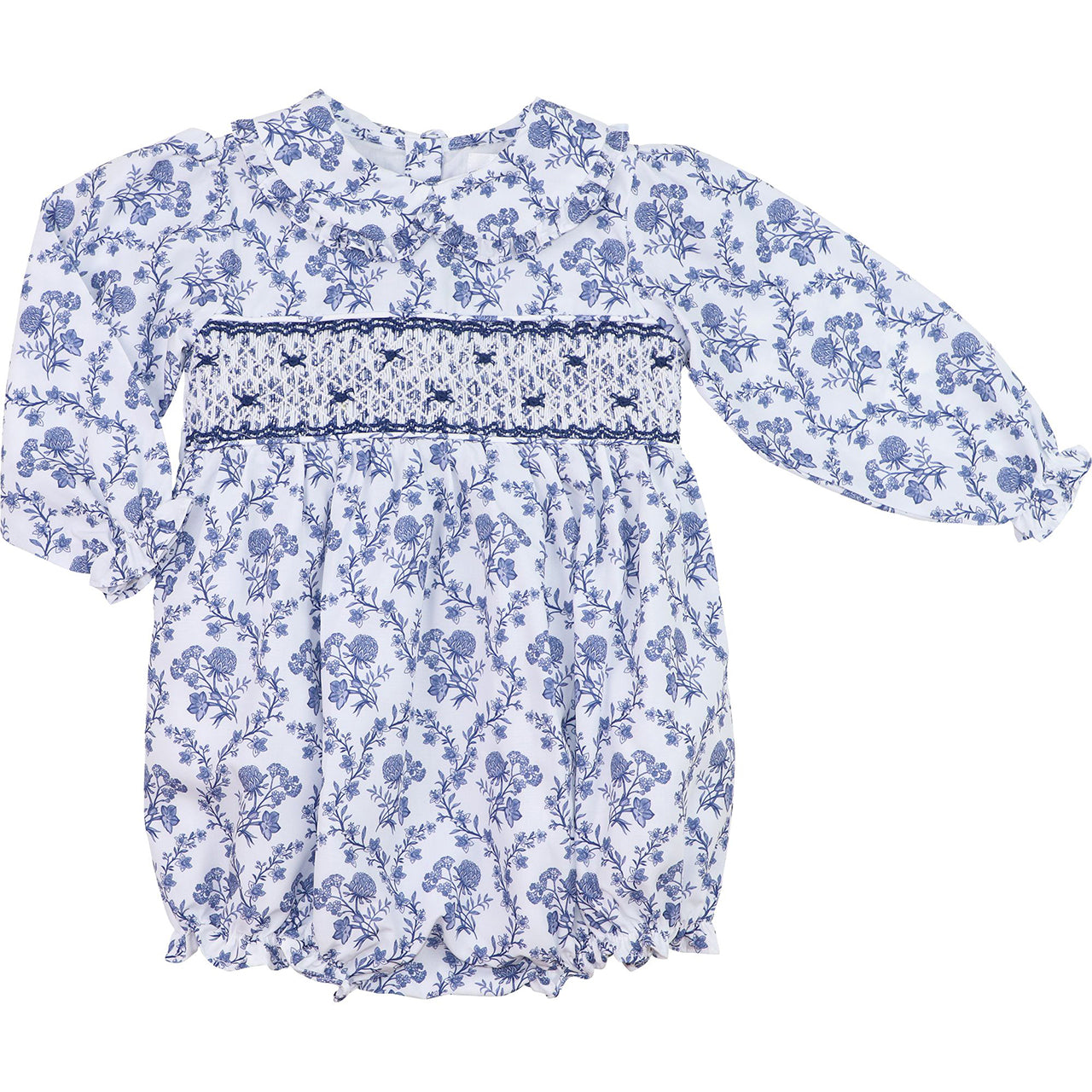 Navy Floral Smocked Rosette Bubble