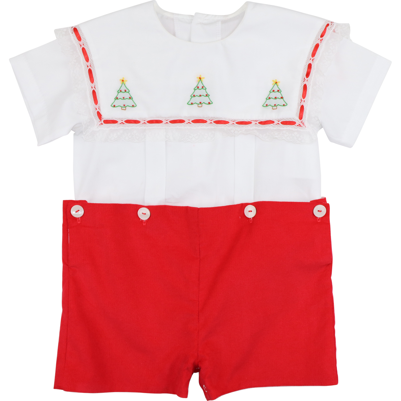Red Heirloom Embroidered Christmas Tree Button On
