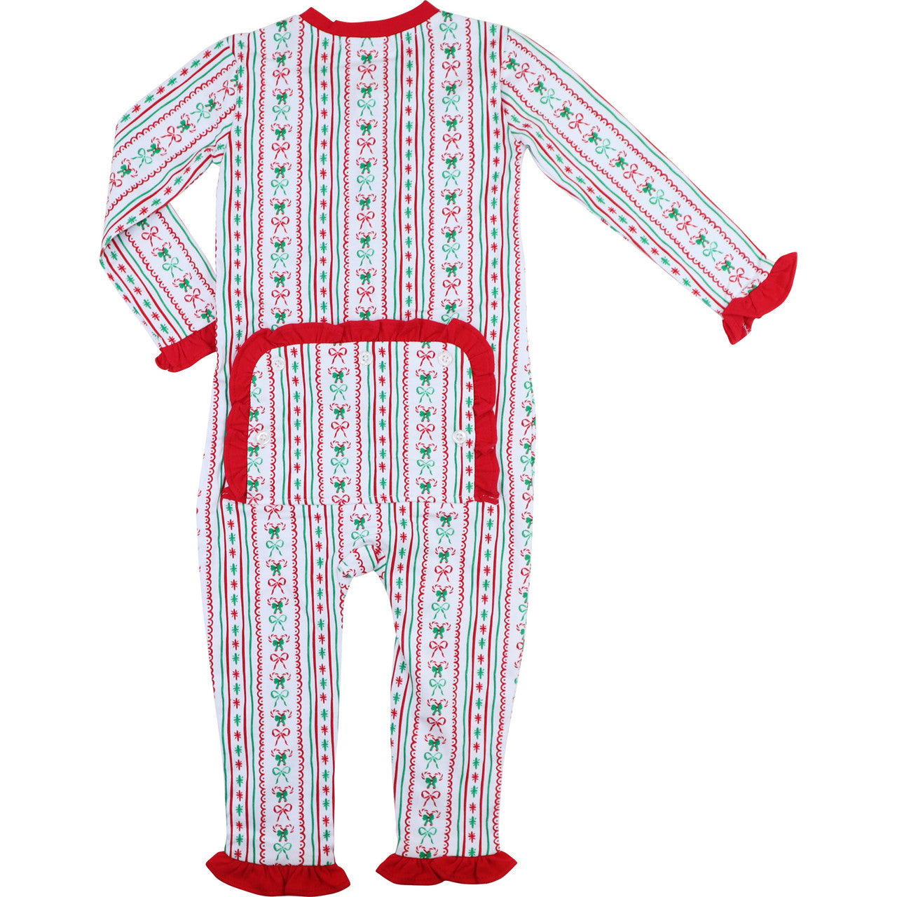 Red And Green Knit Bow And Candy Cane Zipper Pajamas