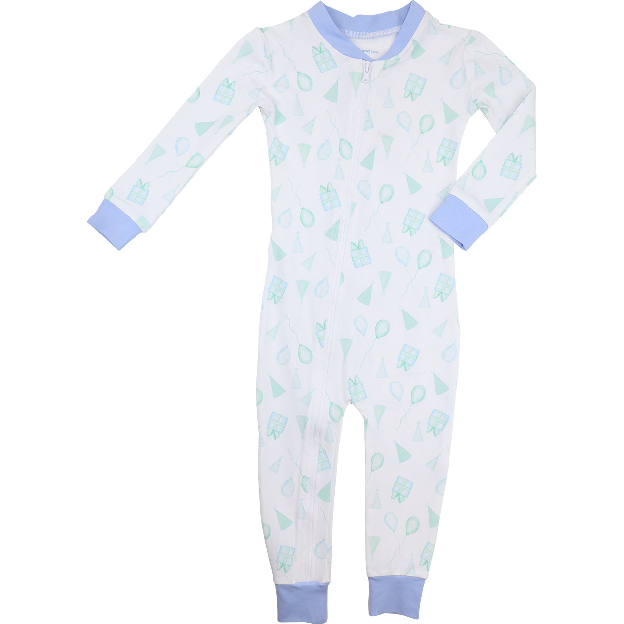 Blue And Green Birthday Print Knit Zipper Pajamas