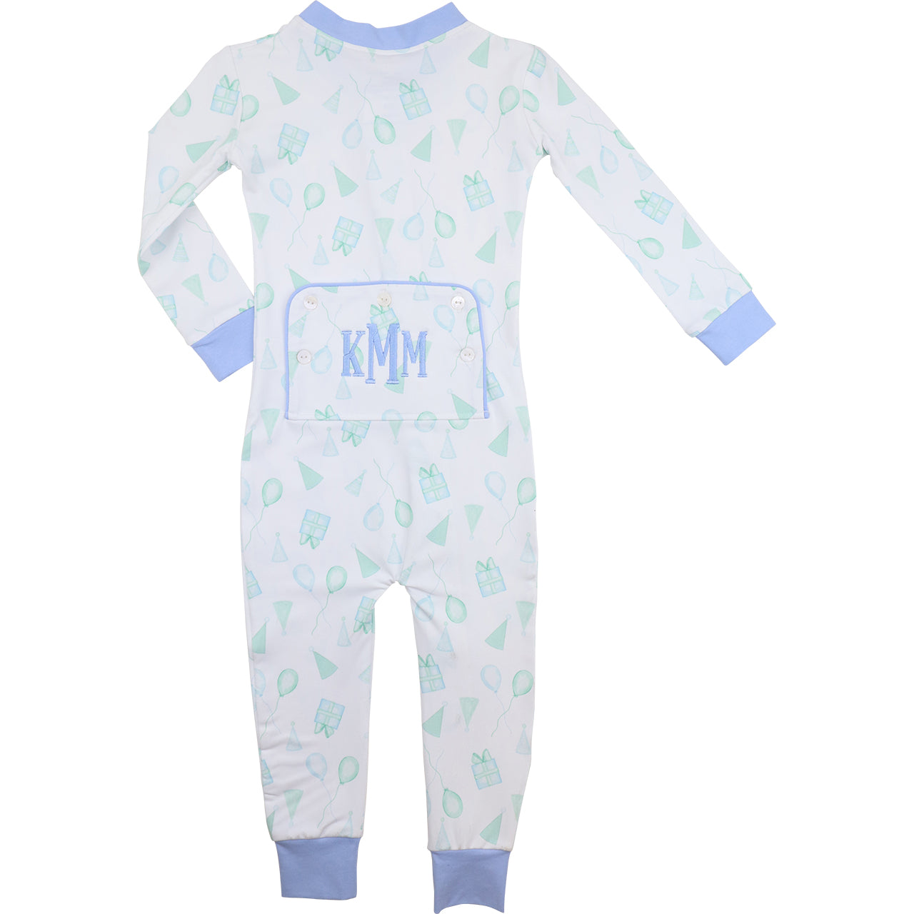 Blue And Green Birthday Print Knit Zipper Pajamas