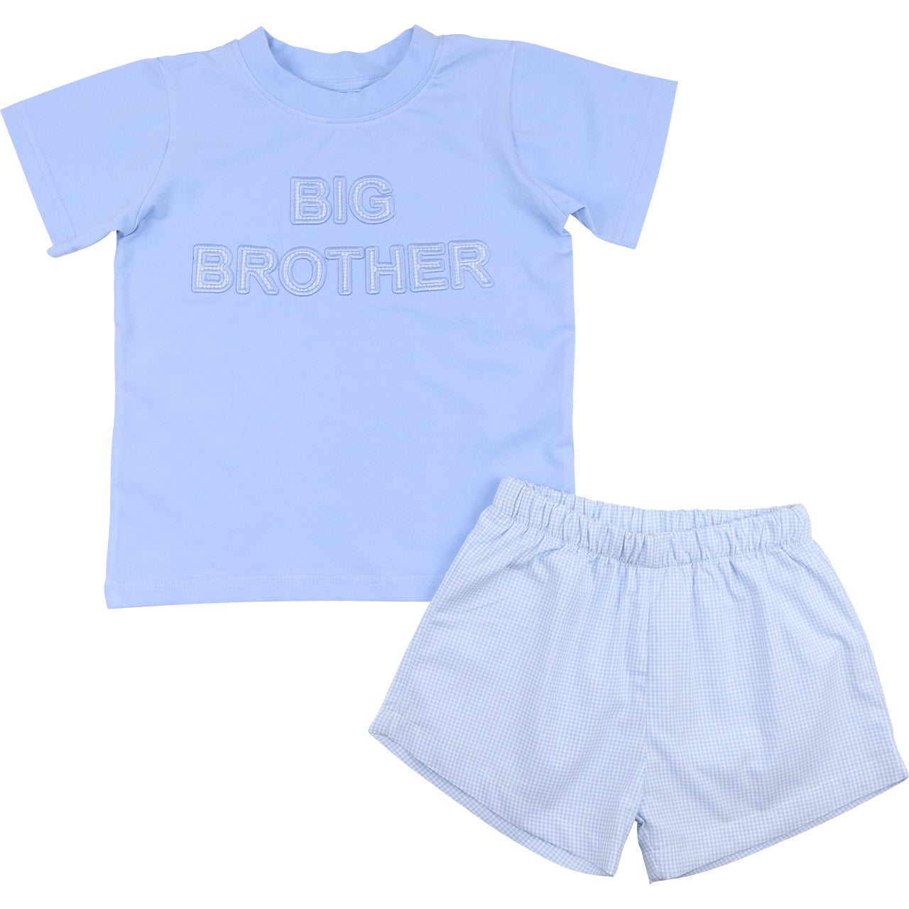 Blue Gingham Applique Big Brother Short Set