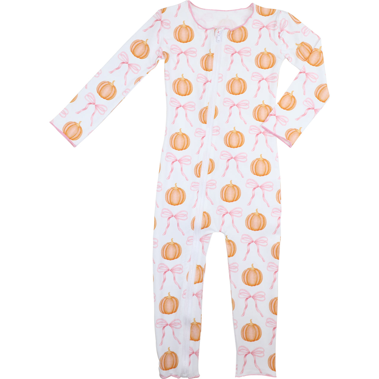 Pink Knit Pumpkin And Bow Zipper Pajamas