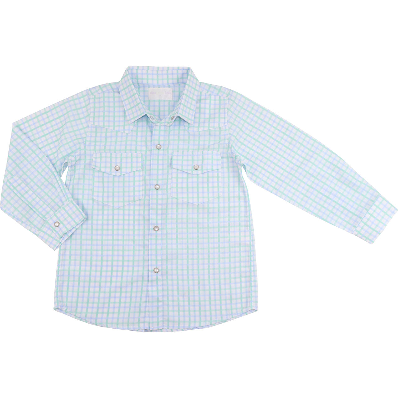 Blue and Green Windowpane Pearl Snap Shirt