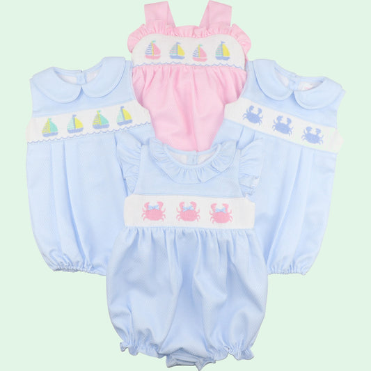 Blue Smocked Sailboats Bubble