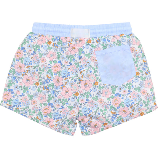 Blue And Pink Floral Swim Trunks