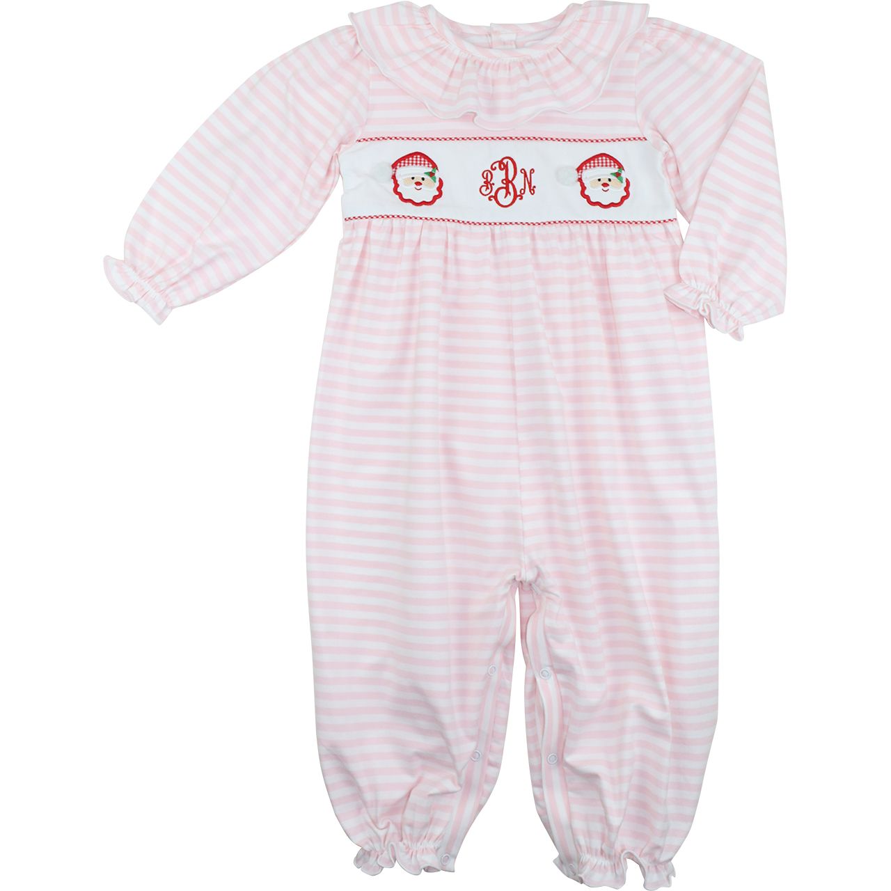Pink Knit Striped Applique Santa Long Bubble