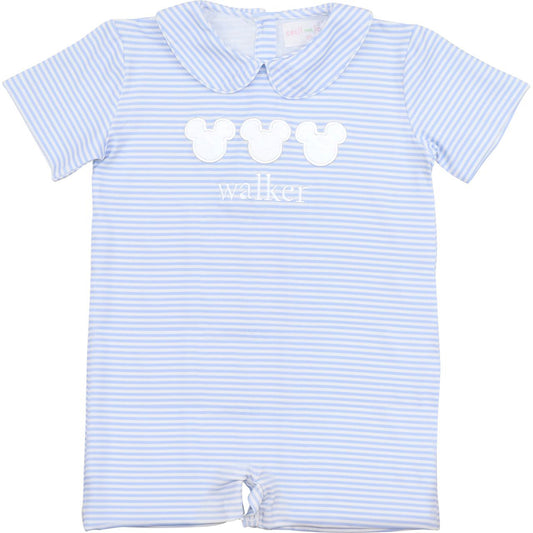 Blue Striped Mouse Ears Knit Short Romper