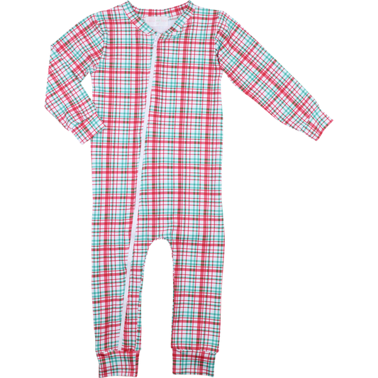 Red And Green Plaid Knit Zipper Pajamas