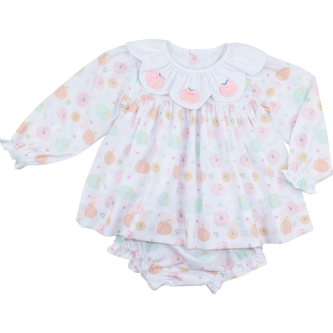 Pink Embroidered Pastel Pumpkins Diaper Set