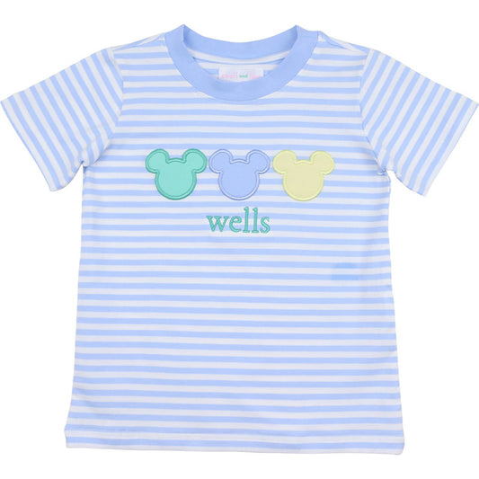 Blue Knit Stripe Mouse Ears Shirt