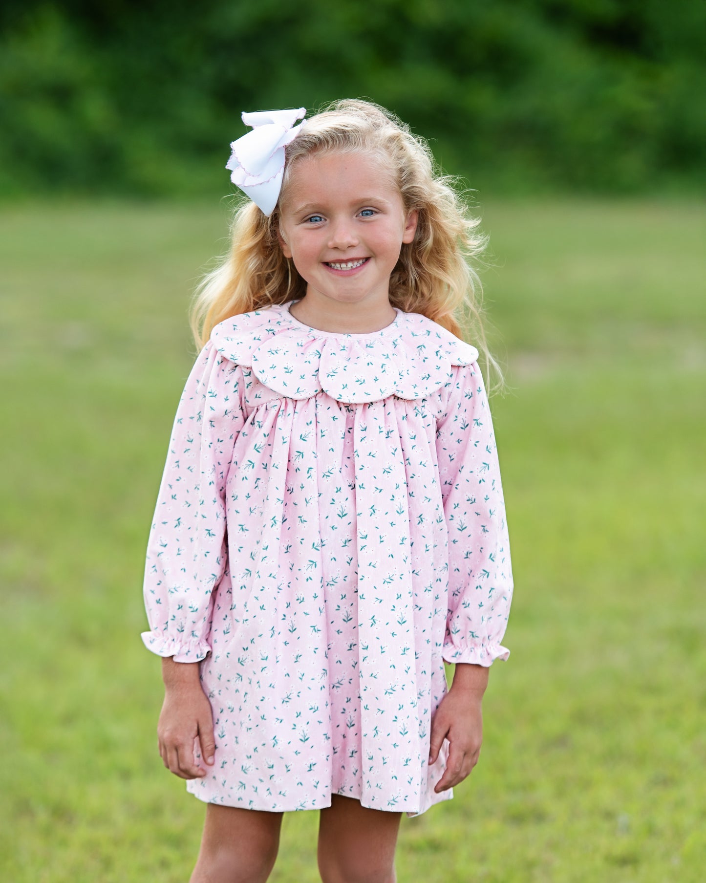 Pink Daisy Corduroy Petal Collar Dress