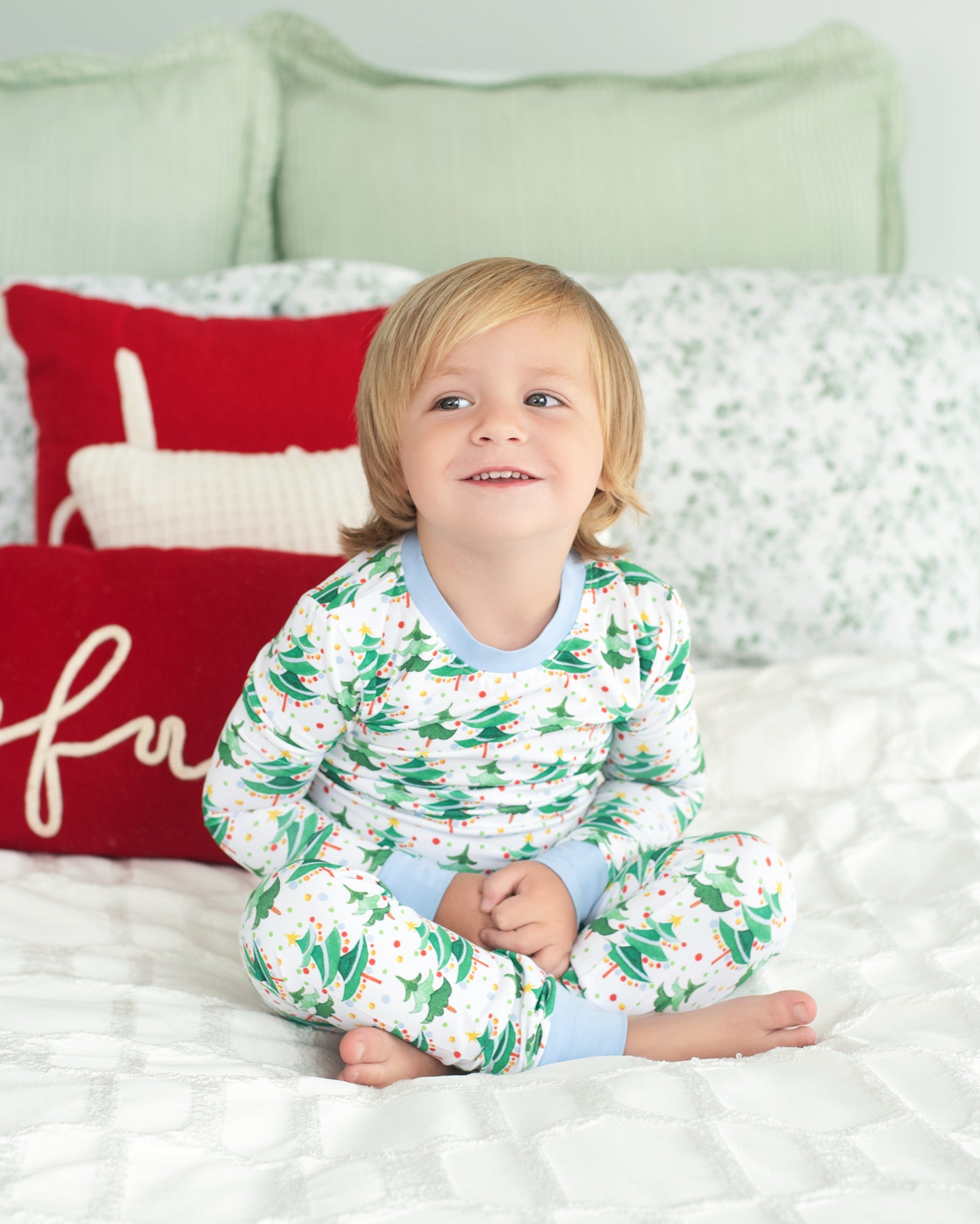 Blue And Green Knit Christmas Tree Pajamas