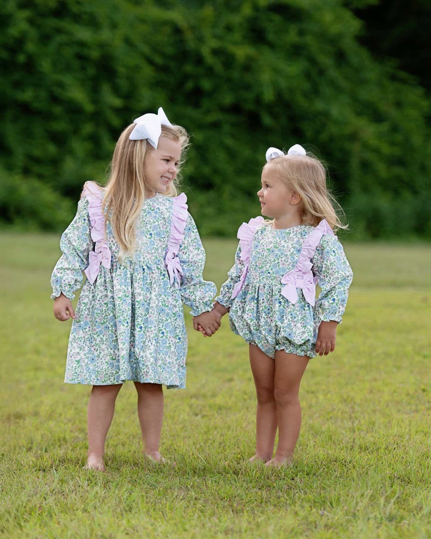 Pink And Blue Floral Corduroy Bow Bubble