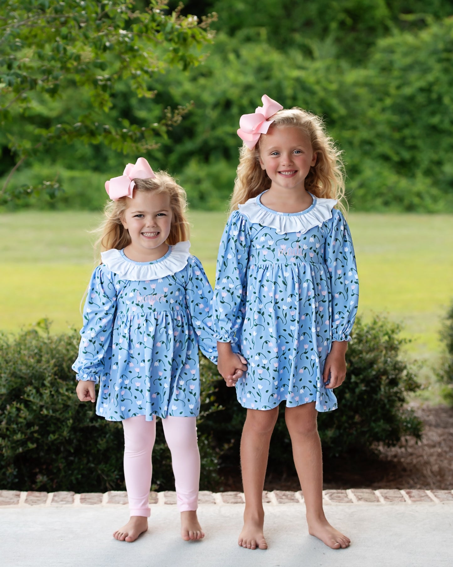 Blue And Pink Tulip Print Knit Floral Dress