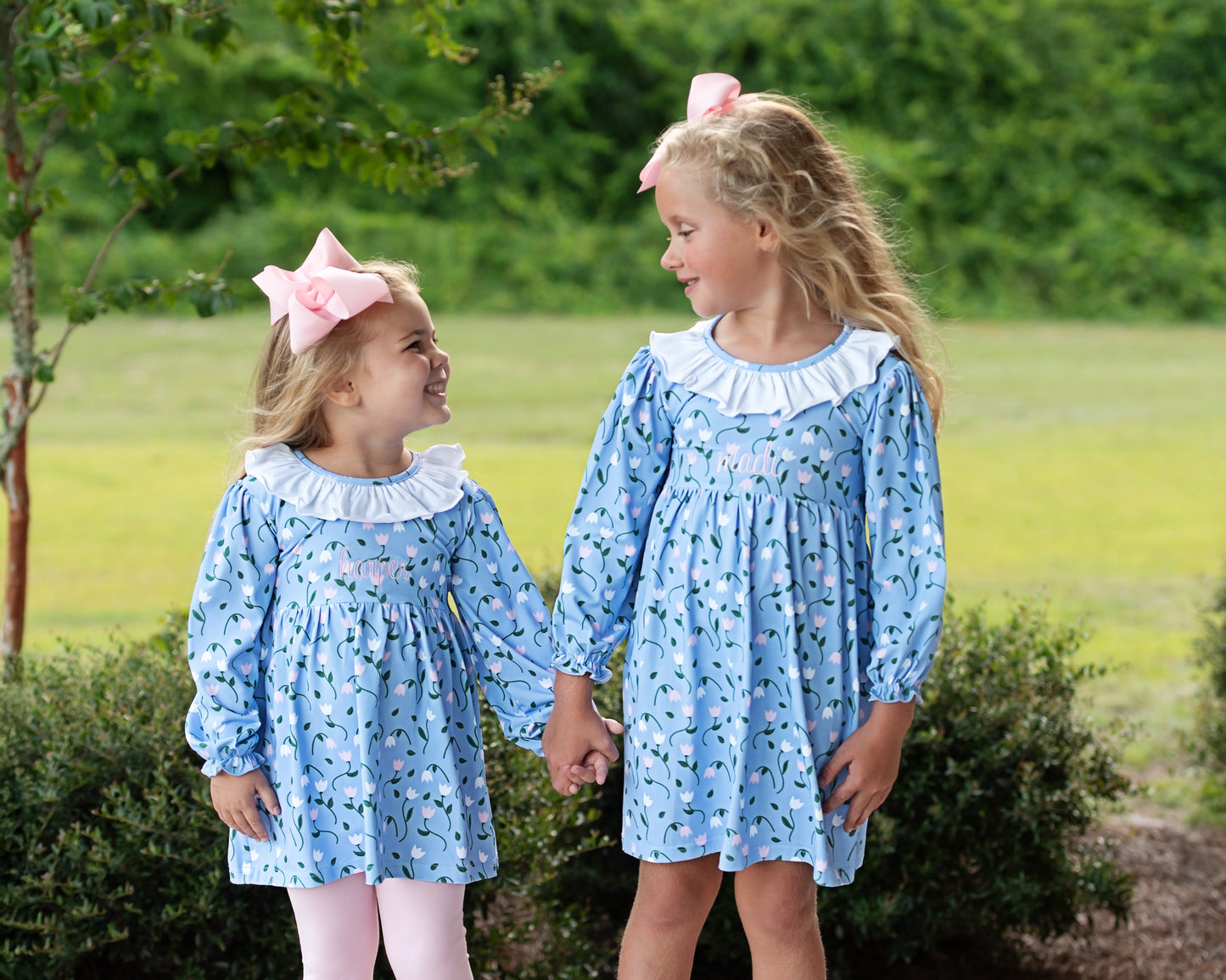 Blue And Pink Tulip Print Knit Floral Dress