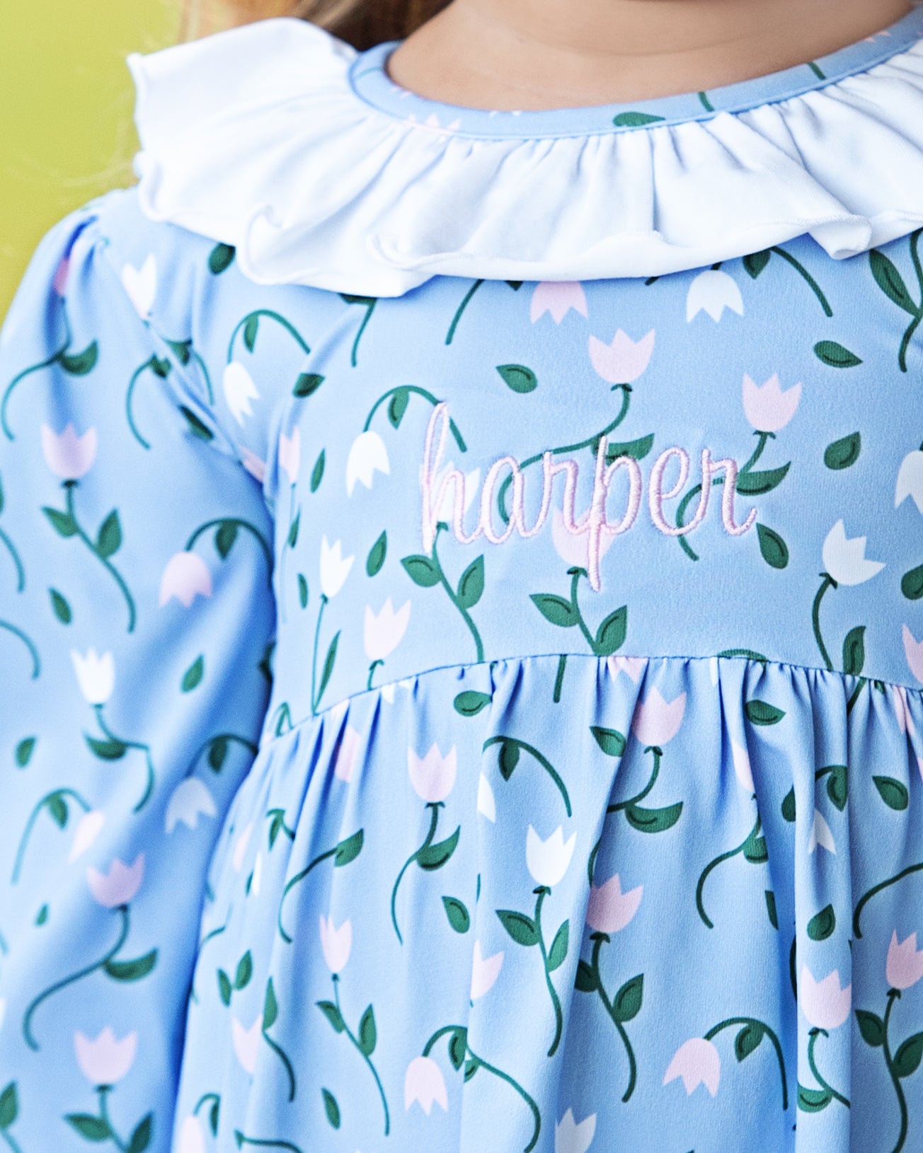 Blue And Pink Tulip Print Knit Floral Dress