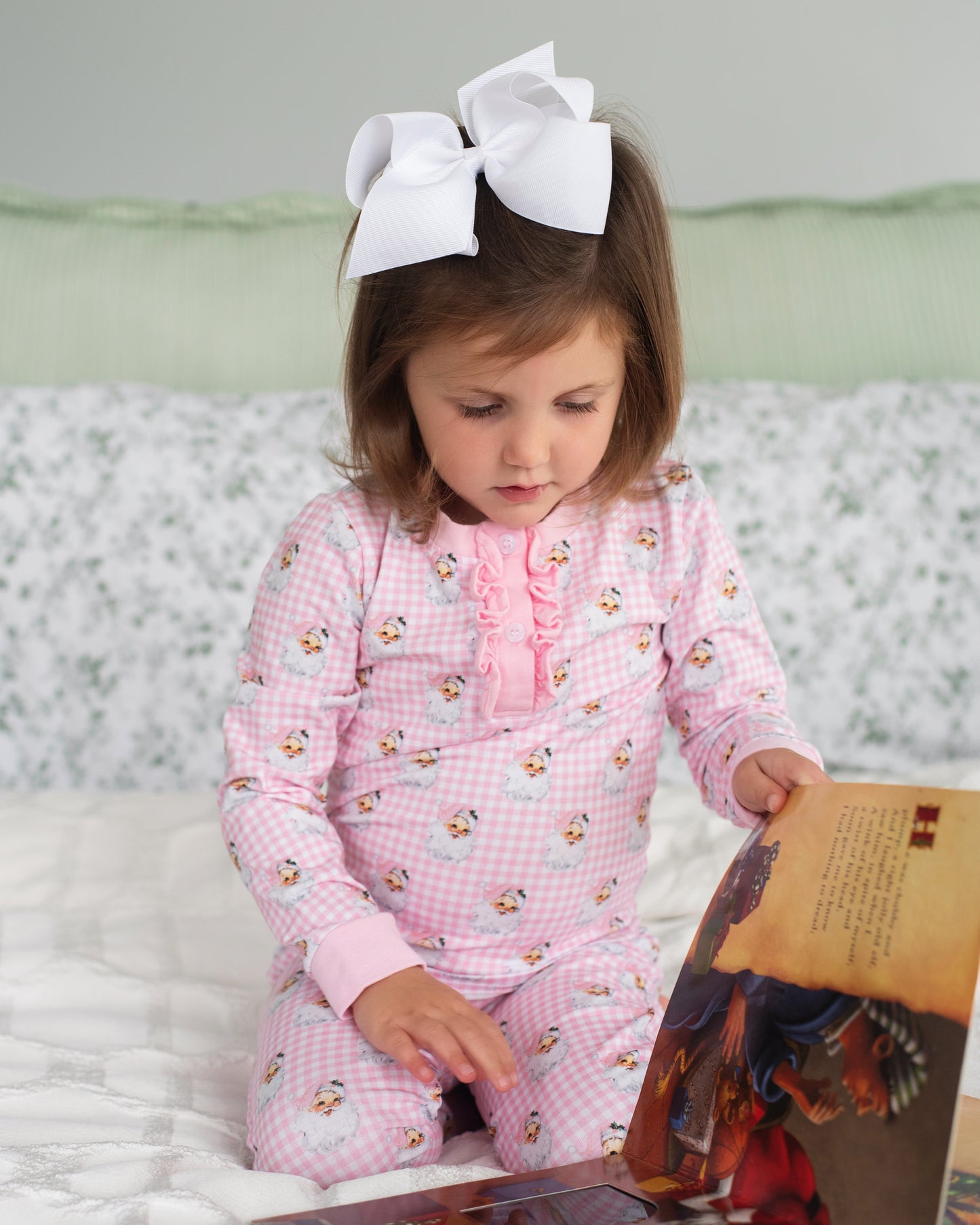 Pink Gingham Knit Santa Pajamas