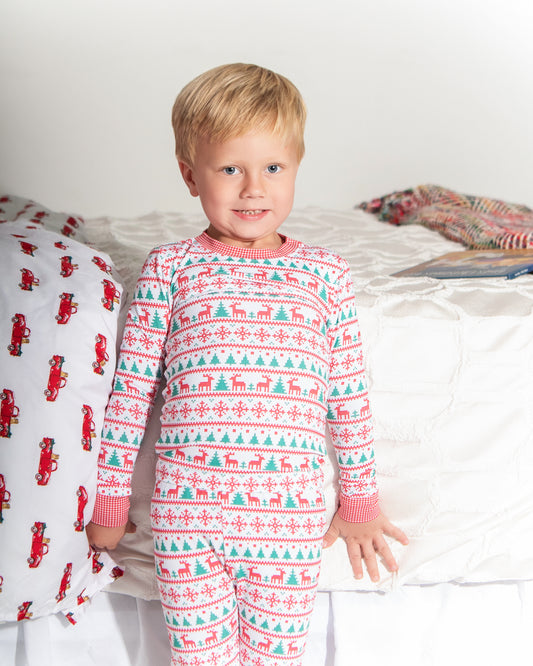 Red And Green Christmas Print Knit Pajamas