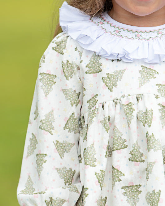 Pink And Green Smocked Christmas Tree Dress