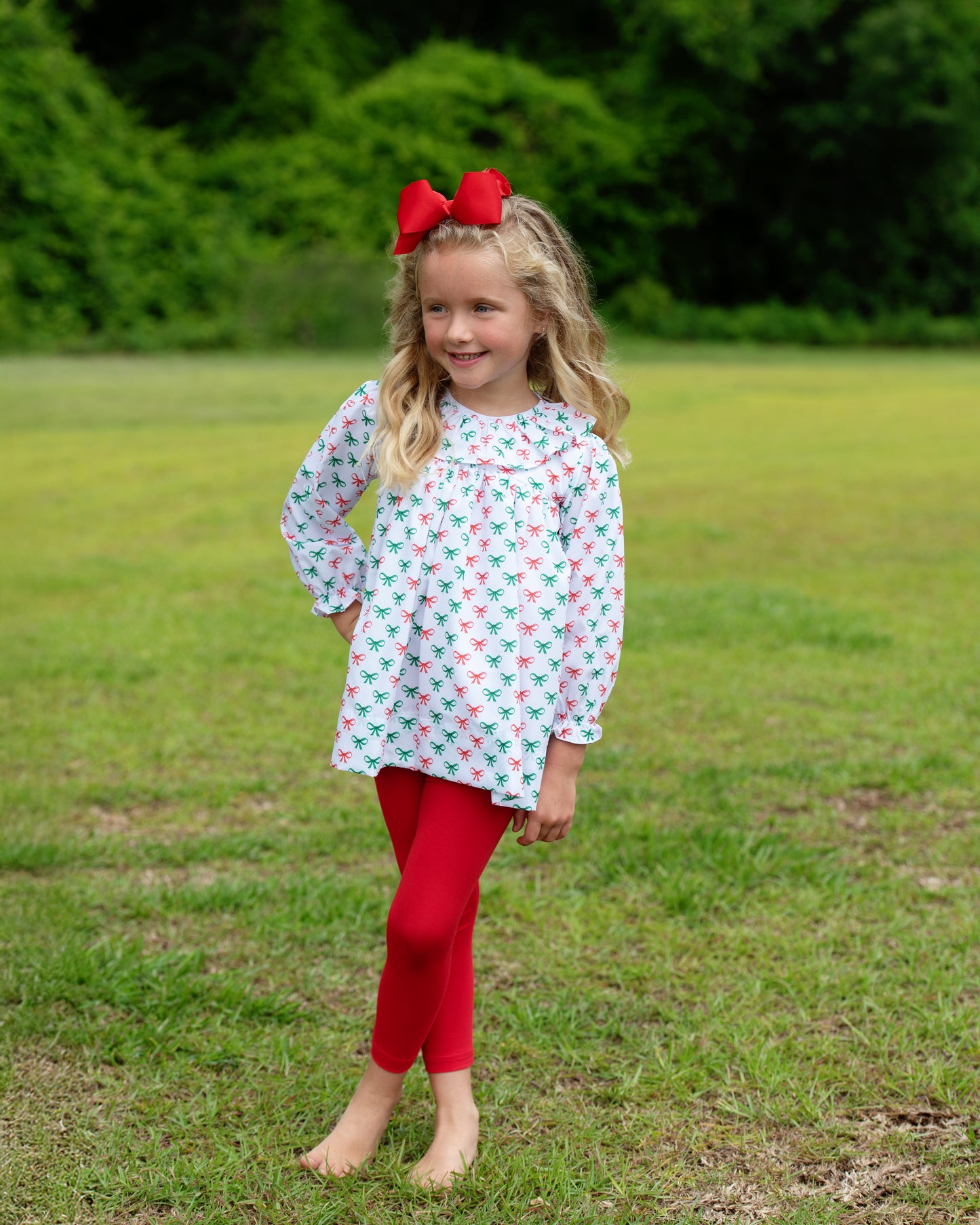 Red And Green Holiday Bow Legging Set