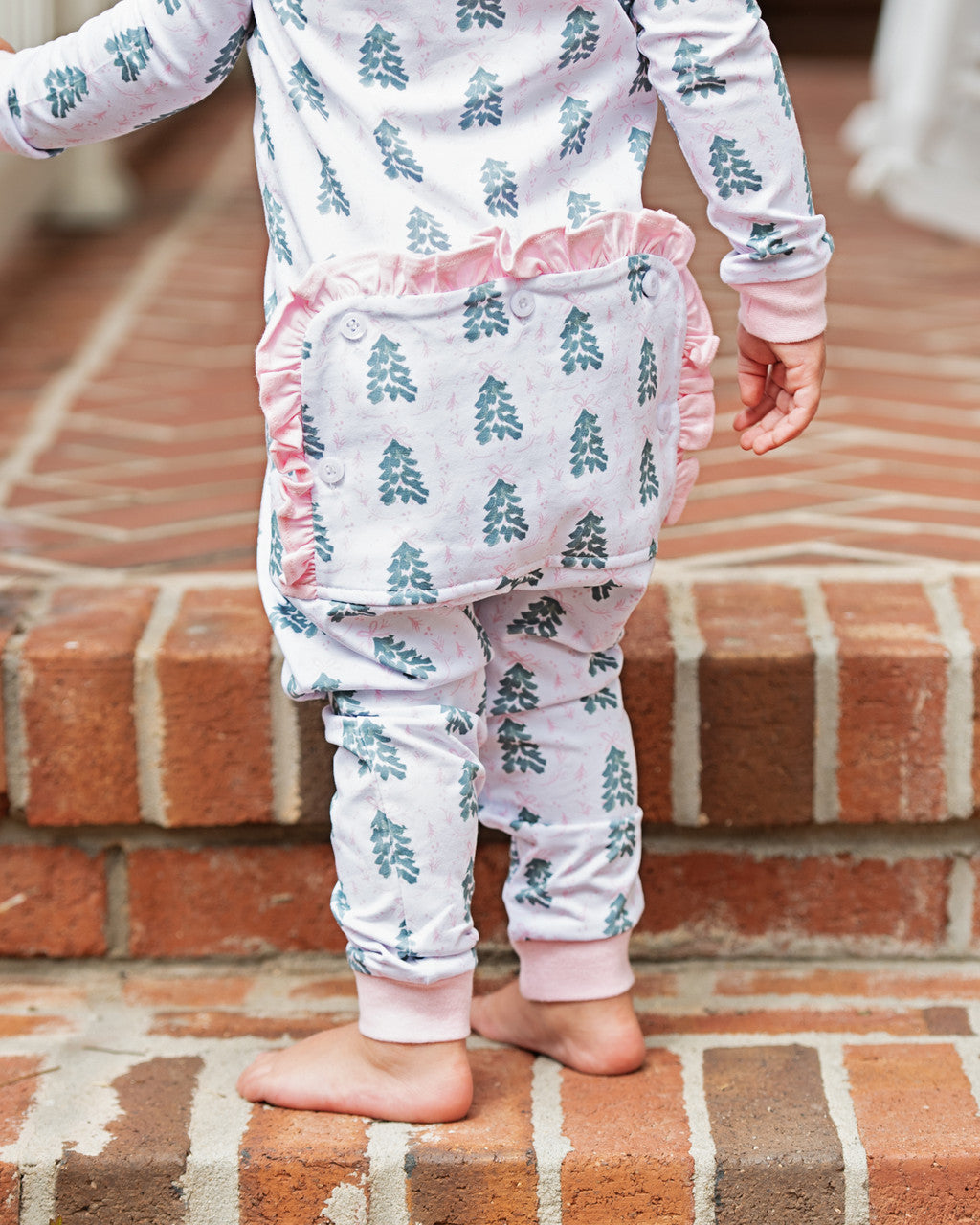 Pink And Green Knit Bow And Tree Zipper Pajamas